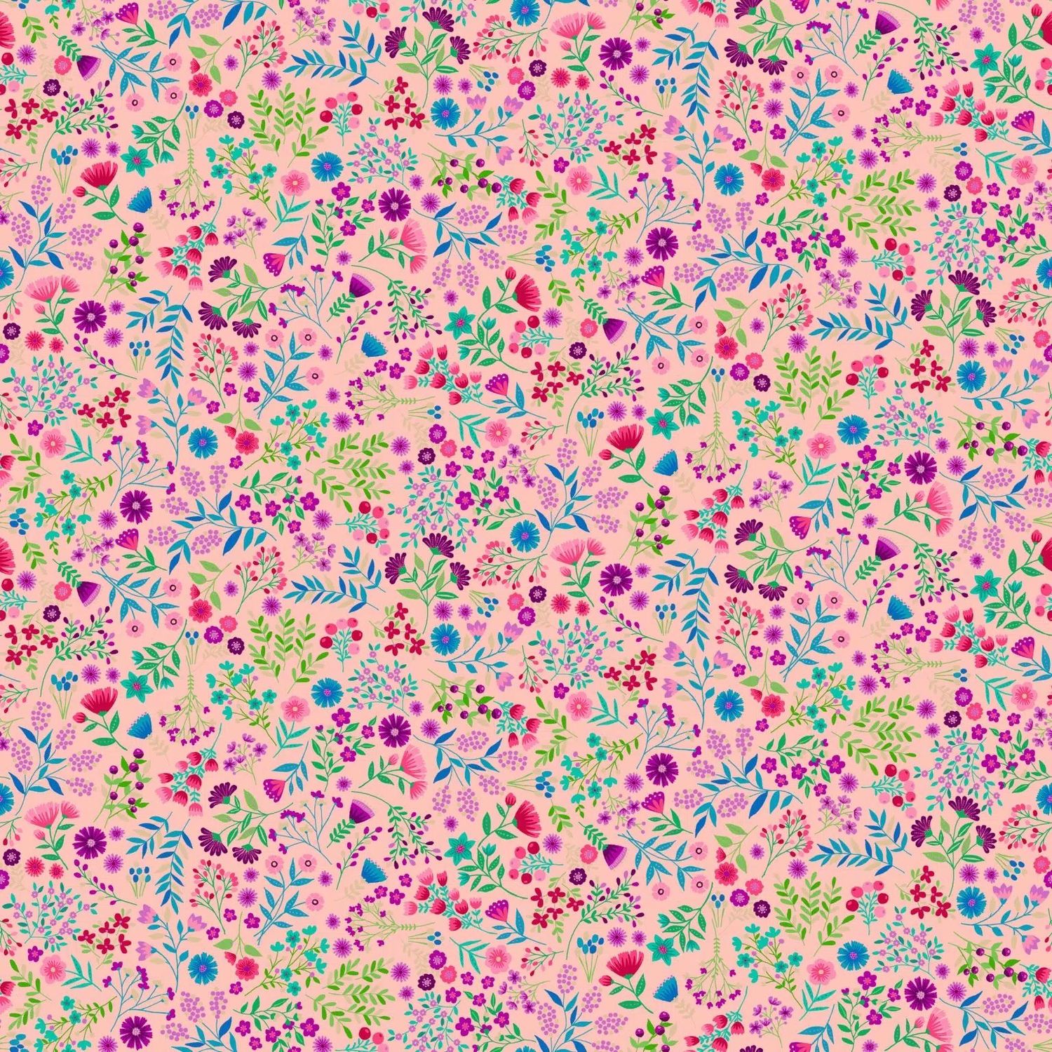 Makower - Jaipur - Flowers - Pink - 2563-P - W01.2 & 1m W13.4
