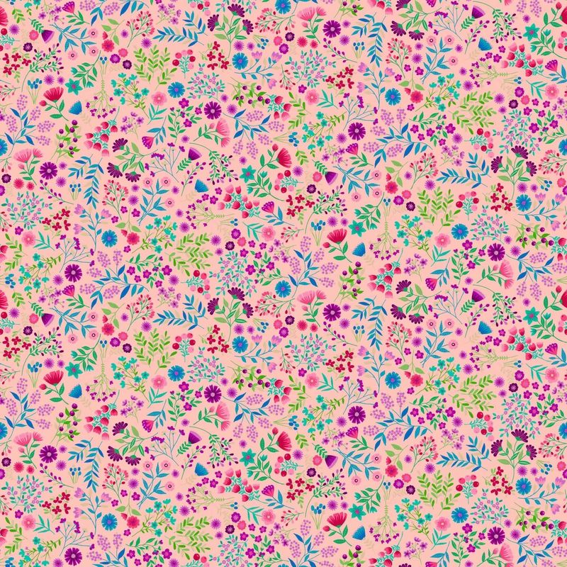 Makower - Jaipur - Flowers - Pink - 2563-P - W01.2 & 1m W13.4