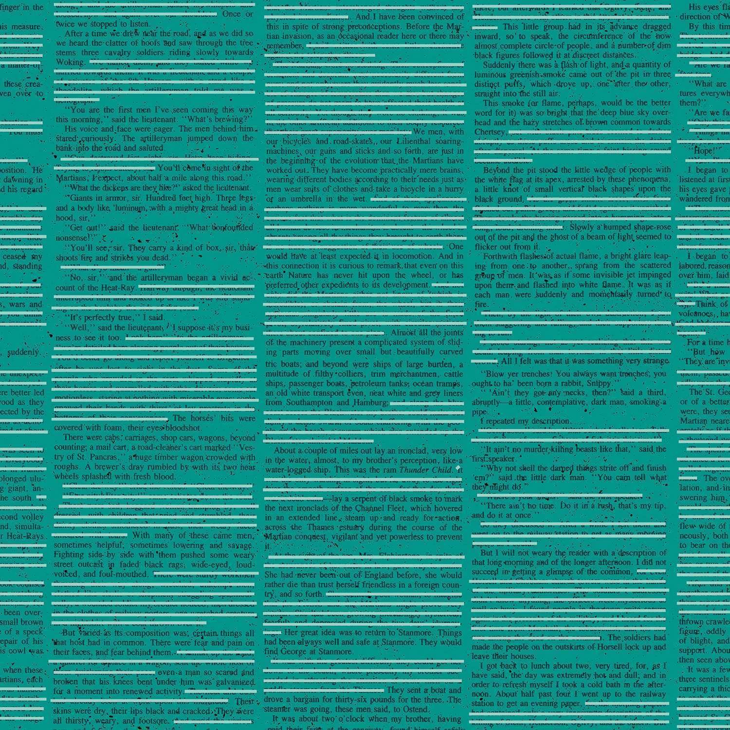 Giucy Giuce - Scrawl - 1213-T - Redacted Redux Cyan - Teal - 25cm Cut By Width Of Fabric - W10.4