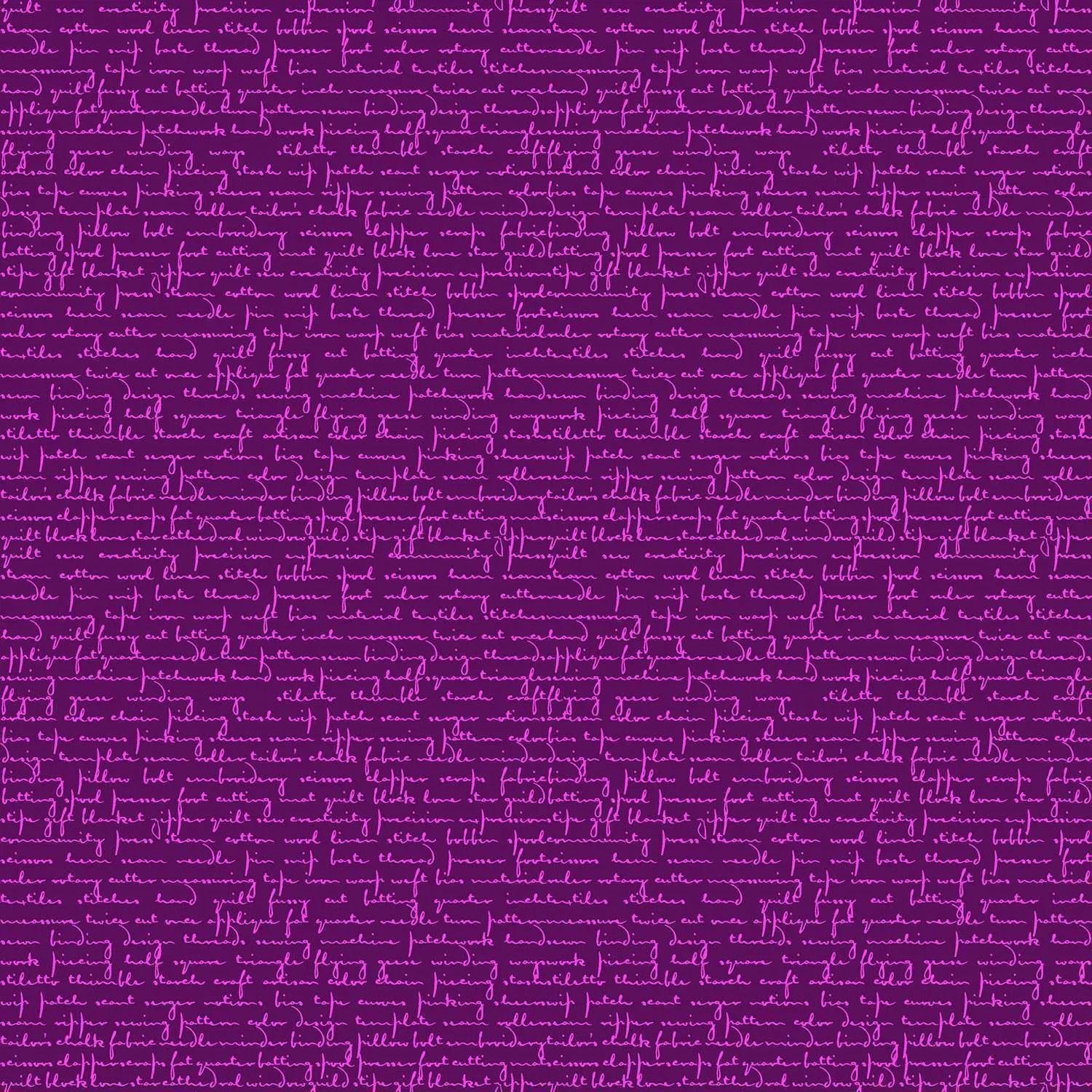 Giucy Giuce - Scrawl - 1214-P - Quilty Words - Purple Agate - Purple - 25cm Cut By Width Of Fabric - W11.3