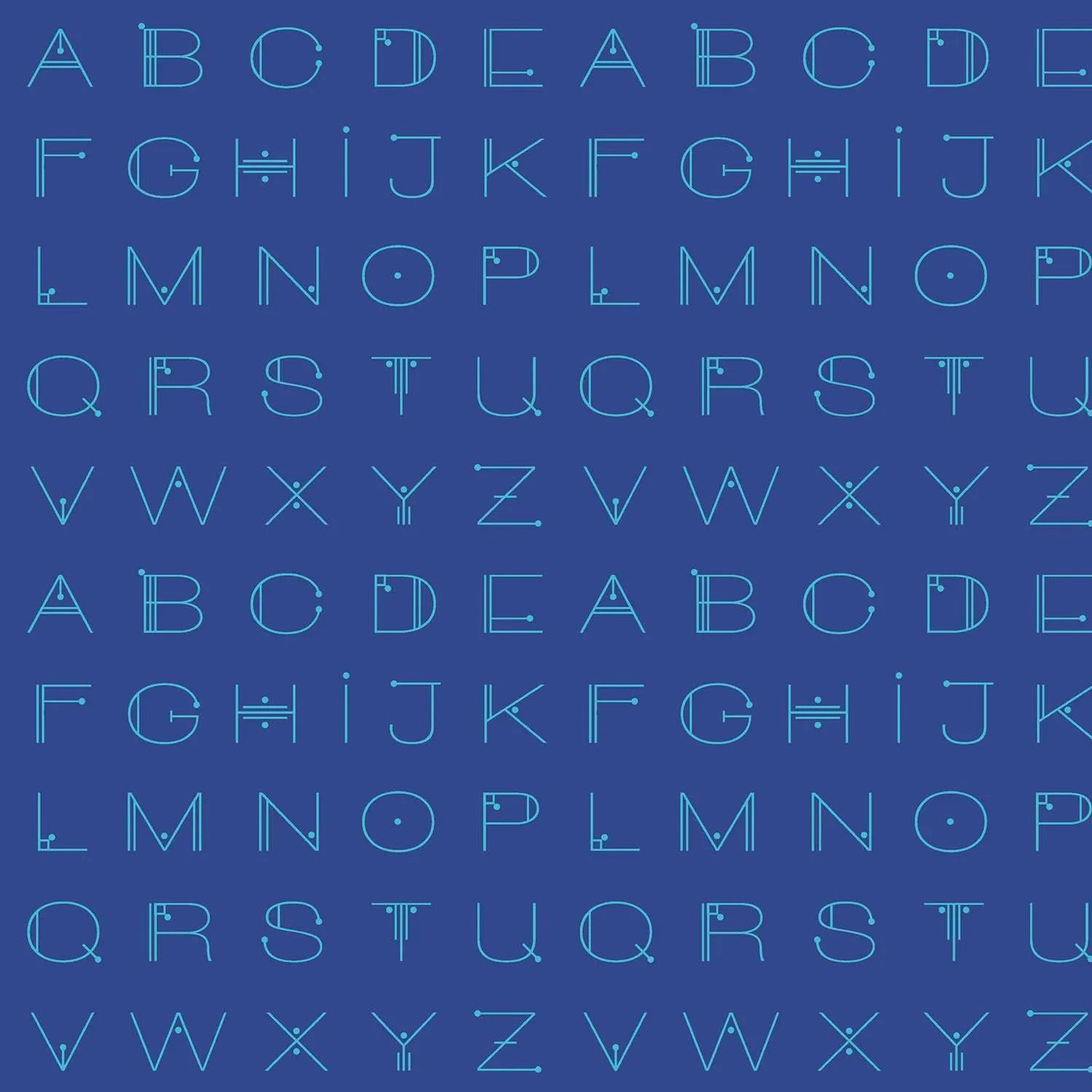 Giucy Giuce - Scrawl - 1217-B - Deco Letters - Electric Blue - Blue - 25cm Cut By Width Of Fabric - R4