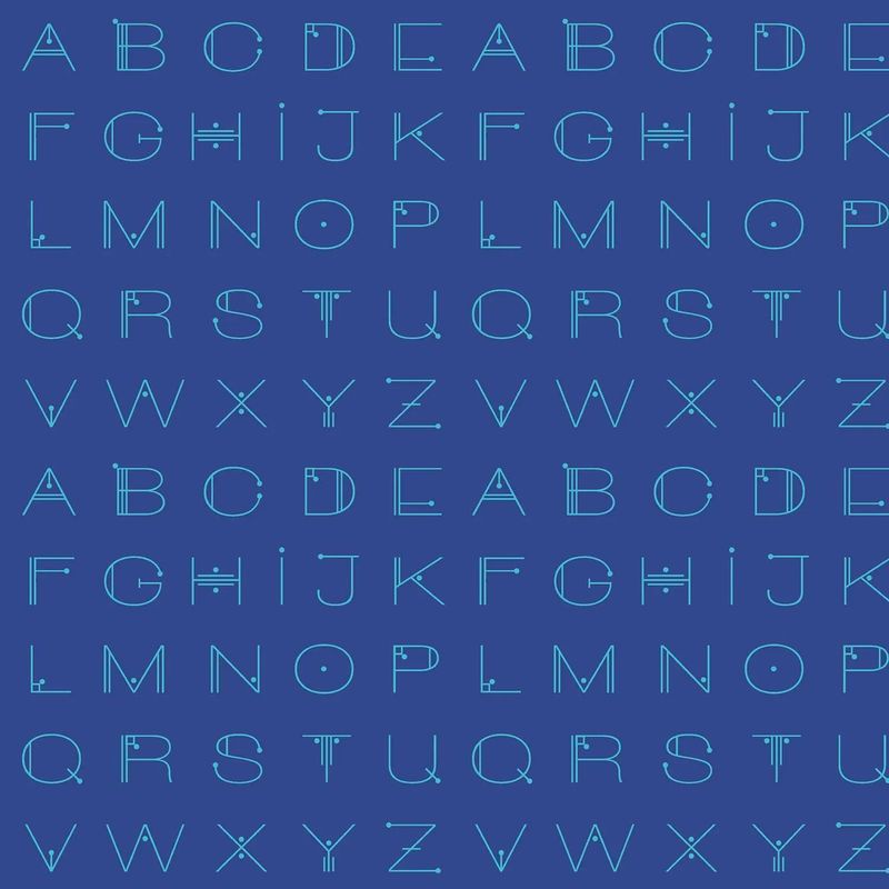 Giucy Giuce - Scrawl - 1217-B - Deco Letters - Electric Blue - Blue - 25cm Cut By Width Of Fabric - W11.2