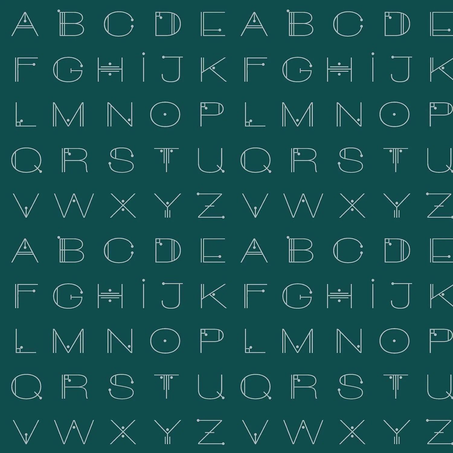 Giucy Giuce - Scrawl - 1217-T - Deco Letters - Deep Teal - Teal - 25cm Cut By Width Of Fabric - W11.2