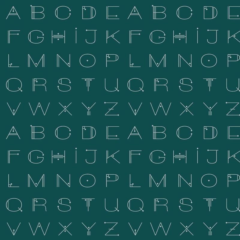 Giucy Giuce - Scrawl - 1217-T - Deco Letters - Deep Teal - Teal - 25cm Cut By Width Of Fabric - W11.2