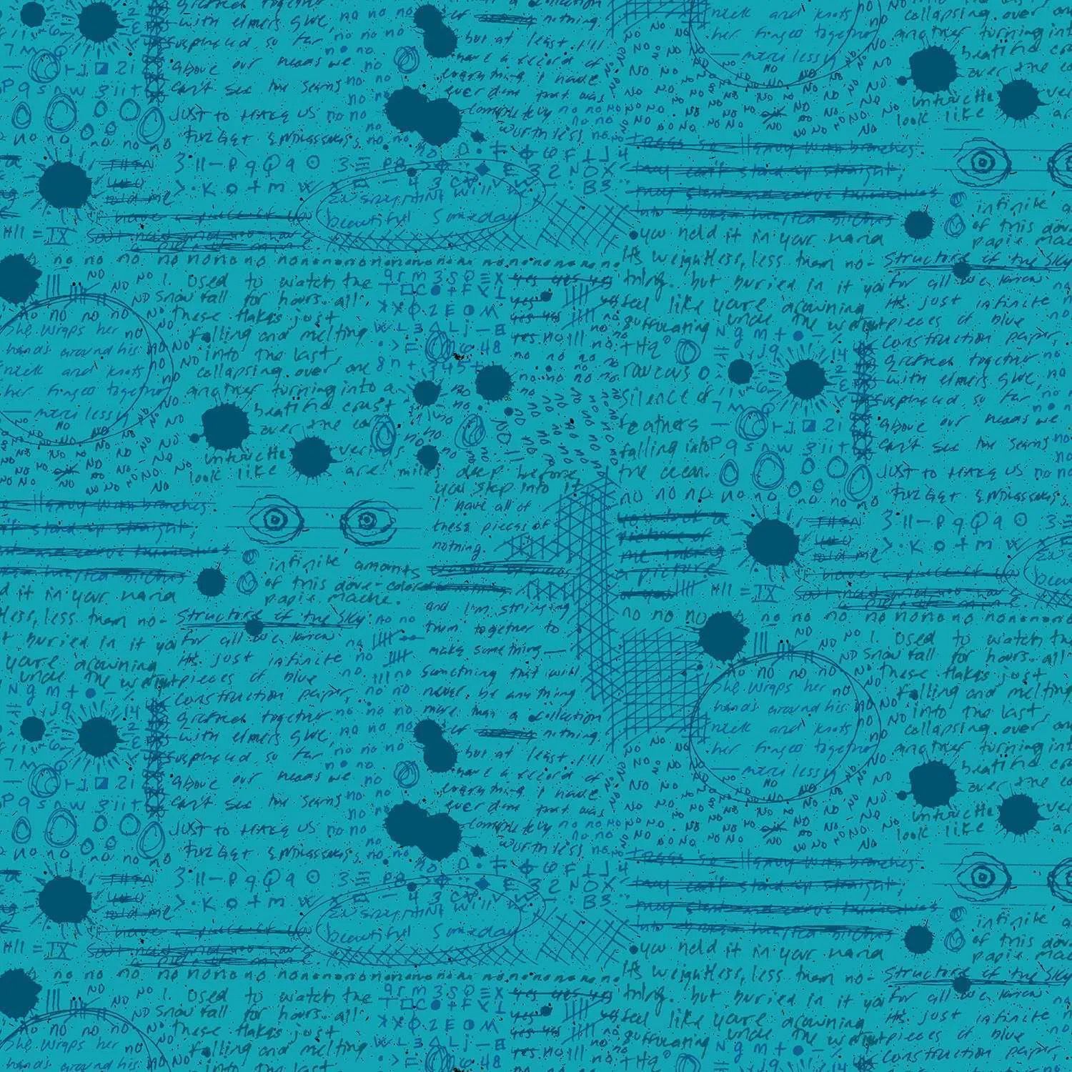 Giucy Giuce - Scrawl - 456-T - Rant - Cerulean - Teal - 25cm Cut By Width Of Fabric - W10.4