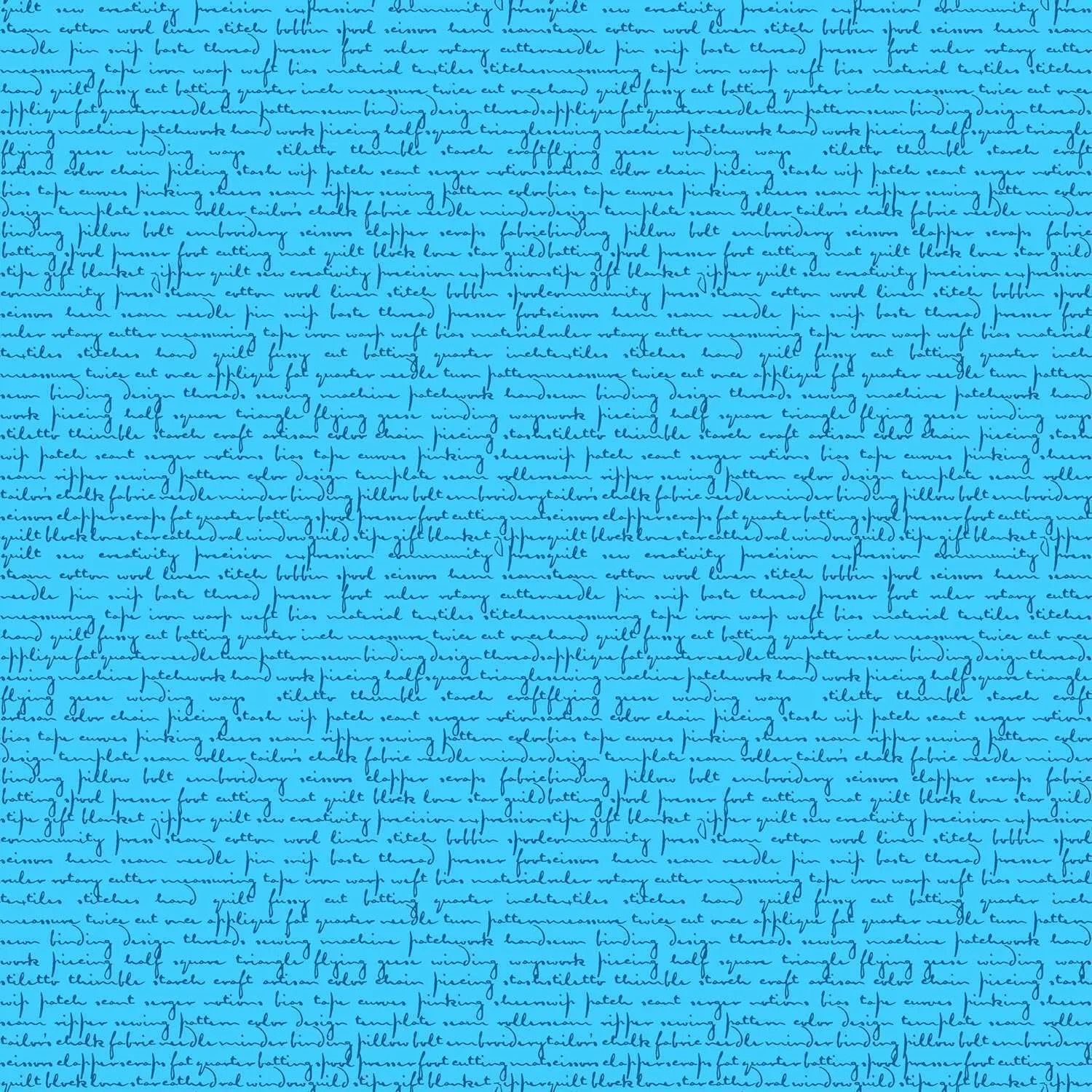 Giucy Giuce - Scrawl - 1214-B - Quilty Words - Blue Howlite - Blue - 25cm Cut By Width Of Fabric - W11.3