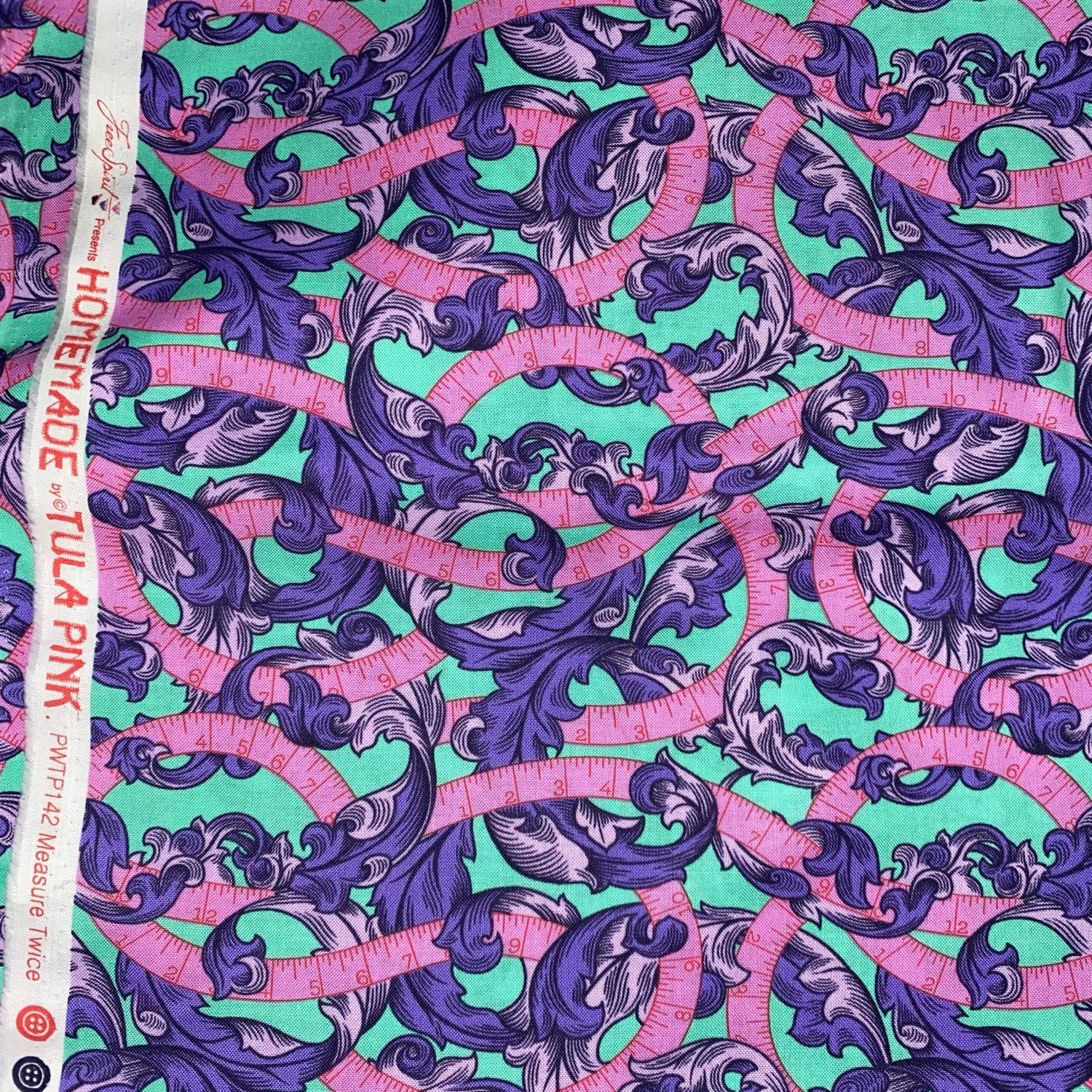Tula Pink - Out Of Print - Homemade - Measure Twice - Green Purple - PWTP142 - Fat Quarter - Fab72