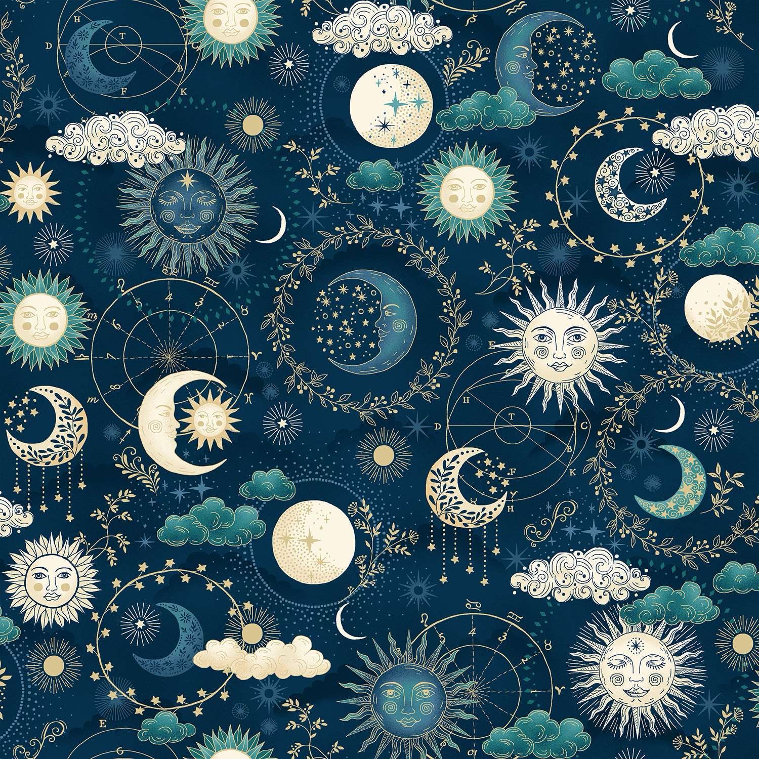 Luna - Makower - 071-B - Cosmos Blue - W03.3 & W13.4(1m)