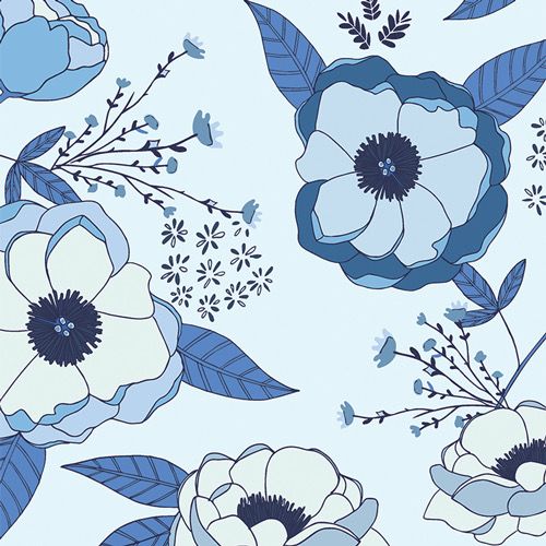 Art Gallery Fabrics - True Blue - 89503 - Sprinkle Peonies - Blue Floral - R1