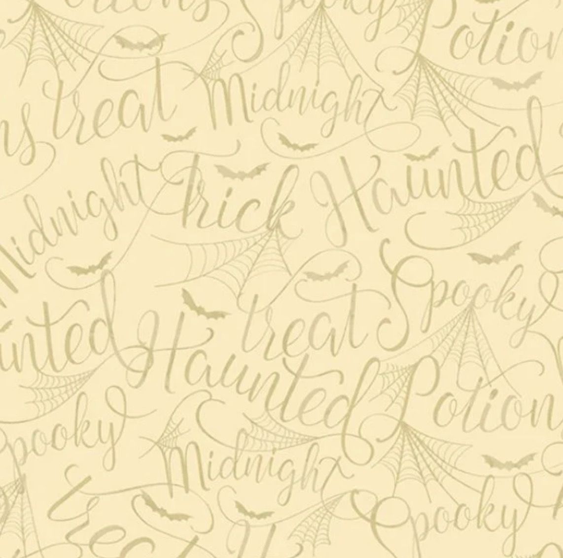 Makower 202-L - Halloween - Mystery Manor - Cream Script - Long Quarter (Width of Fabric By 25cm) - R3