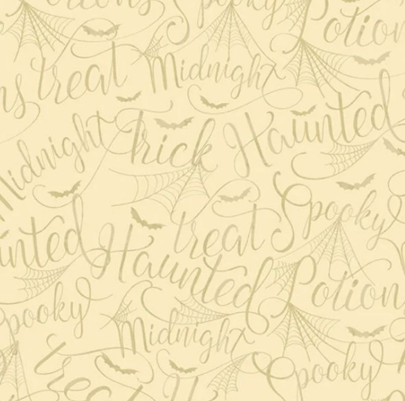 Makower 202-L - Halloween - Mystery Manor - Cream Script - Long Quarter (Width of Fabric By 25cm) - R3