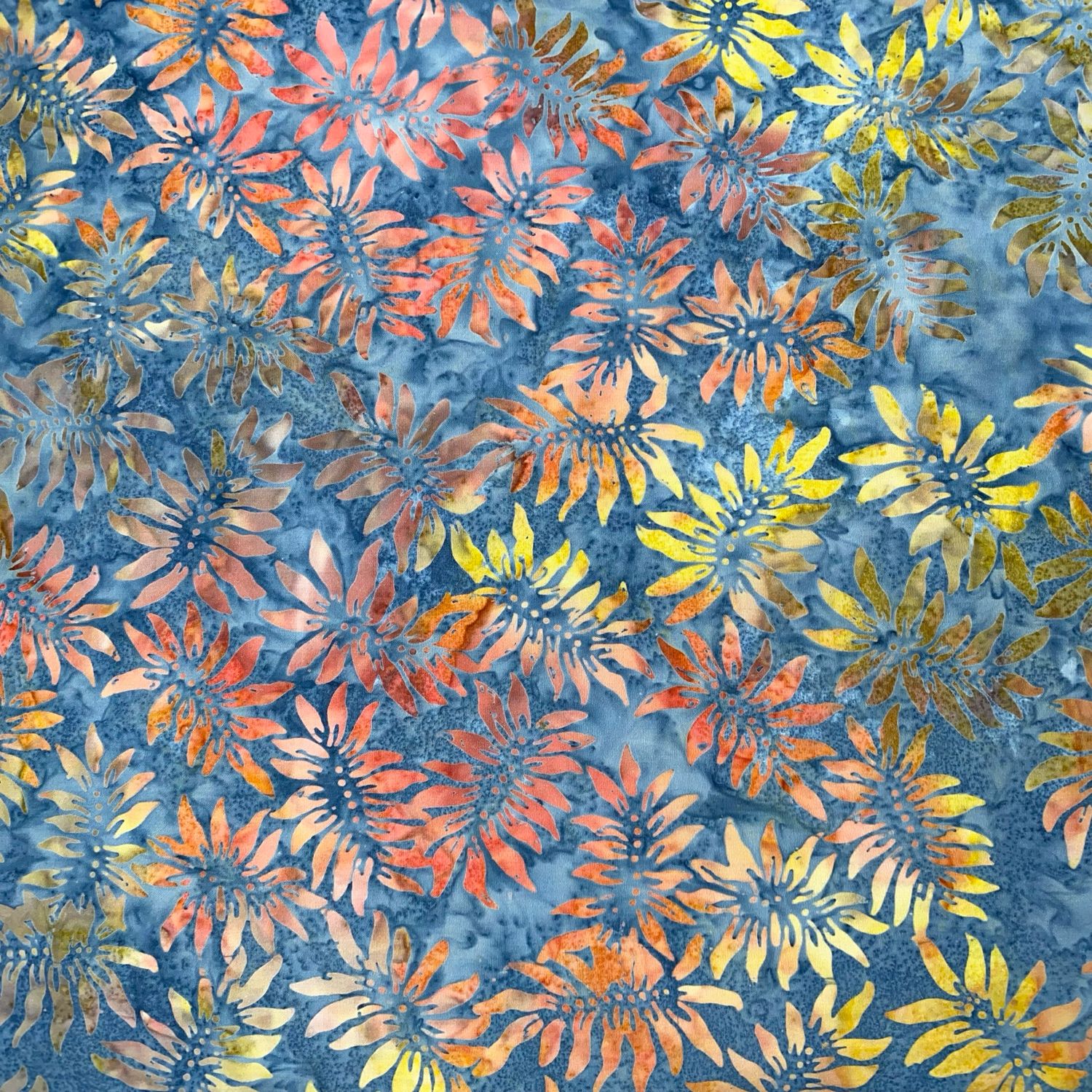 Batik - Leaves On Blue (Width of Fabric By 25cm) - R3