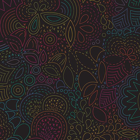 Andover Fabrics - Alison Glass - Art Theory - 9702-C - Night - Rainbow Stitched - W13.2