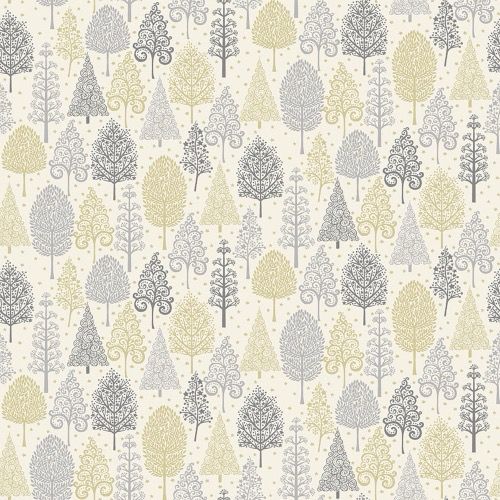 Makower - Metallic Gold Grey Trees - 2356-S - Grey - W15.2 - Christmas