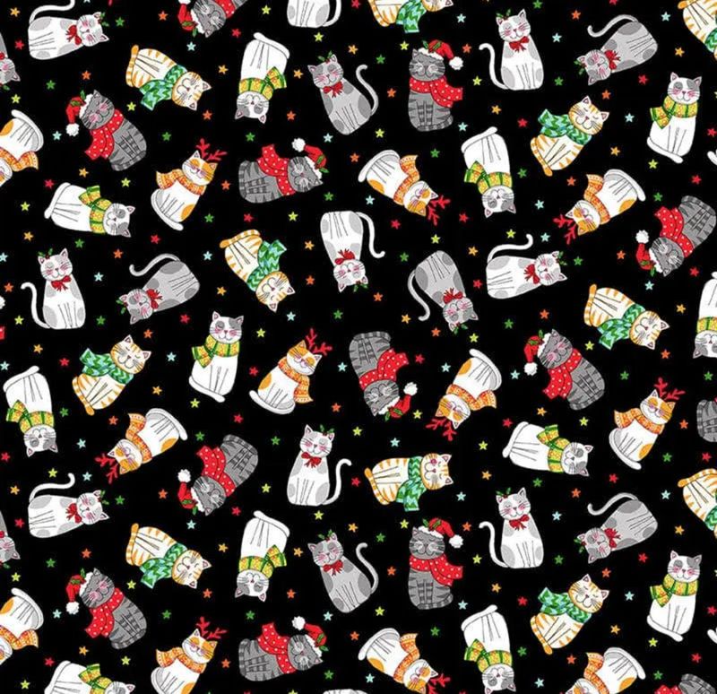 Makower - Kitties - Santa Paws - Cats - 2476-X - Black - W15.4 - Christmas