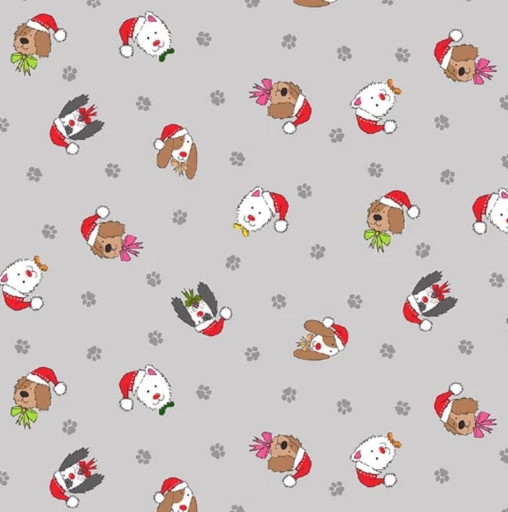 Makower - Yappy Christmas - Puppies On Grey - 2366-S - Grey - W15.4 - Christmas