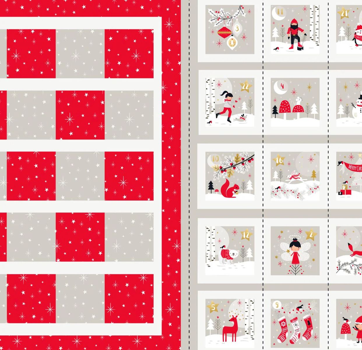 Dashwood - Woodland Christmas Advent Panel - Jane Farnham - Grey Red - W15.4 - Christmas
