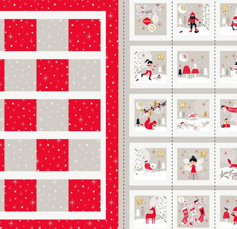 Dashwood - Woodland Christmas Advent Panel - Jane Farnham - Grey Red - W15.4 - Christmas