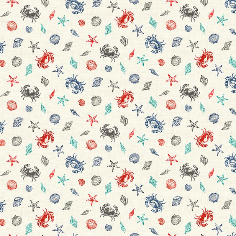 Makower - Nautical Shells - 2498-Q - Cream Crabs And Castles - R3