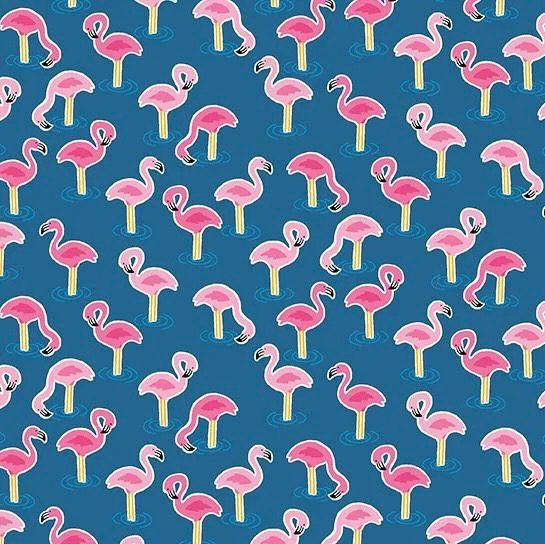 Makower - Pool Party - 2440-B - Blue Flamingos- R3