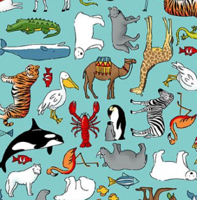 Makower - Around The World - 2400-B - Animals on Blue - R3