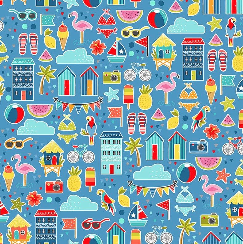 Makower - Pool Party Montage - 2438-B - Blue Montage - R3