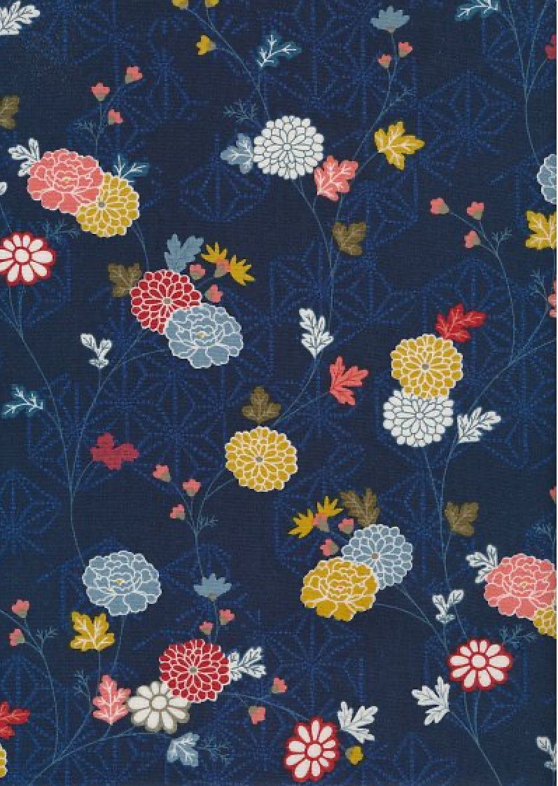Makower - Japanese Garden - 1857-B - Floral Vine Blue - R2