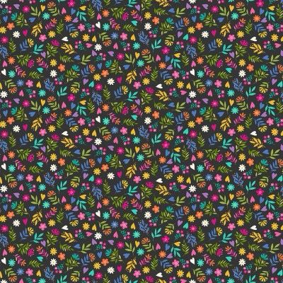 Makower - Katies Cats - 2351-S - Ditzy Flowers On Brown - R2