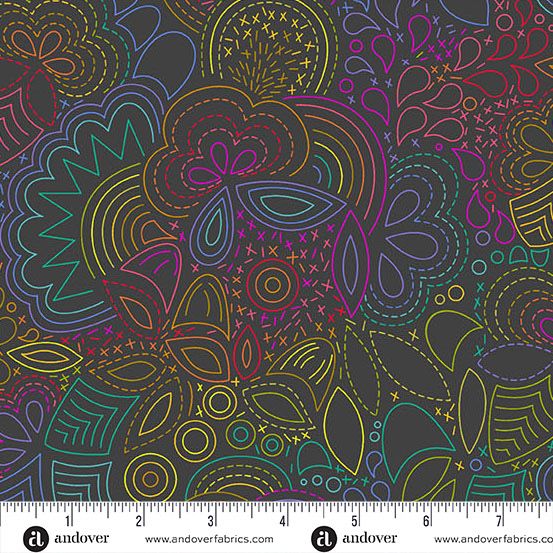 Andover Fabrics - Alison Glass - Color Wheel - 1446-K - Night - Rainbow Stitched - W13.3