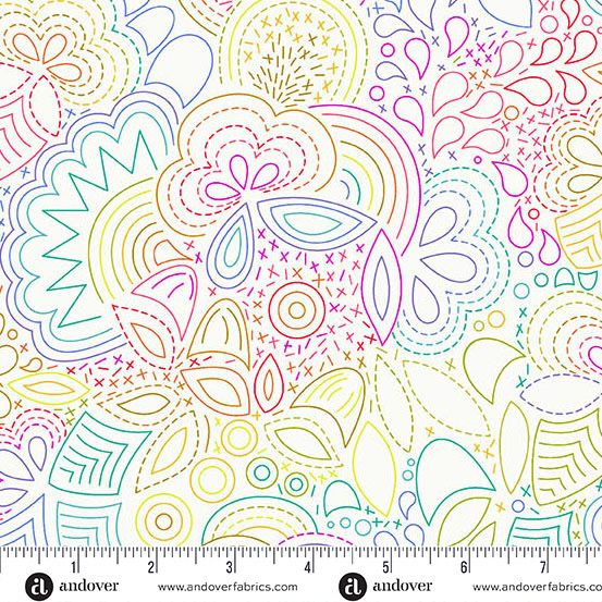 Andover Fabrics - Alison Glass - Color Wheel - 1446-L - Day - Rainbow Stitched - W13.3