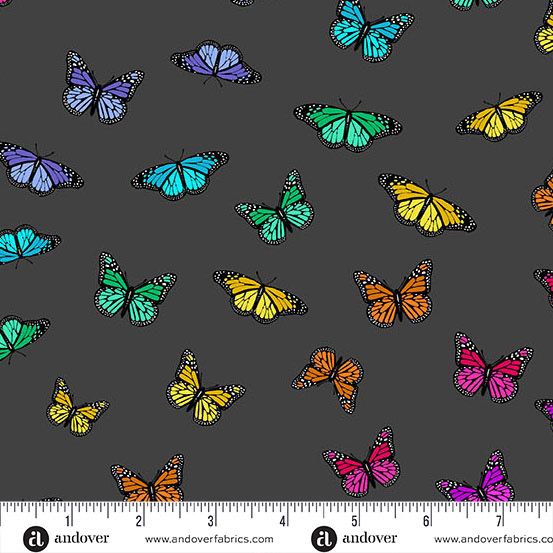 Andover Fabrics - Alison Glass - Color Wheel - 1443-K - Night - Butterfly Rainbow - W13.3