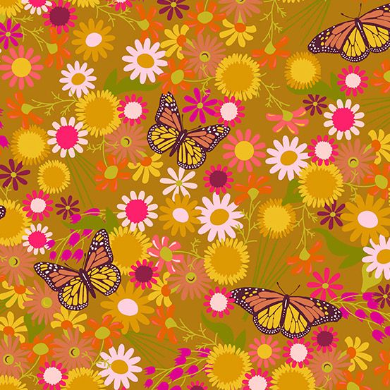Andover - Alison Glass - Wildflowers - 670-V - Monarchs And Flowers - Yarrow - W13.5