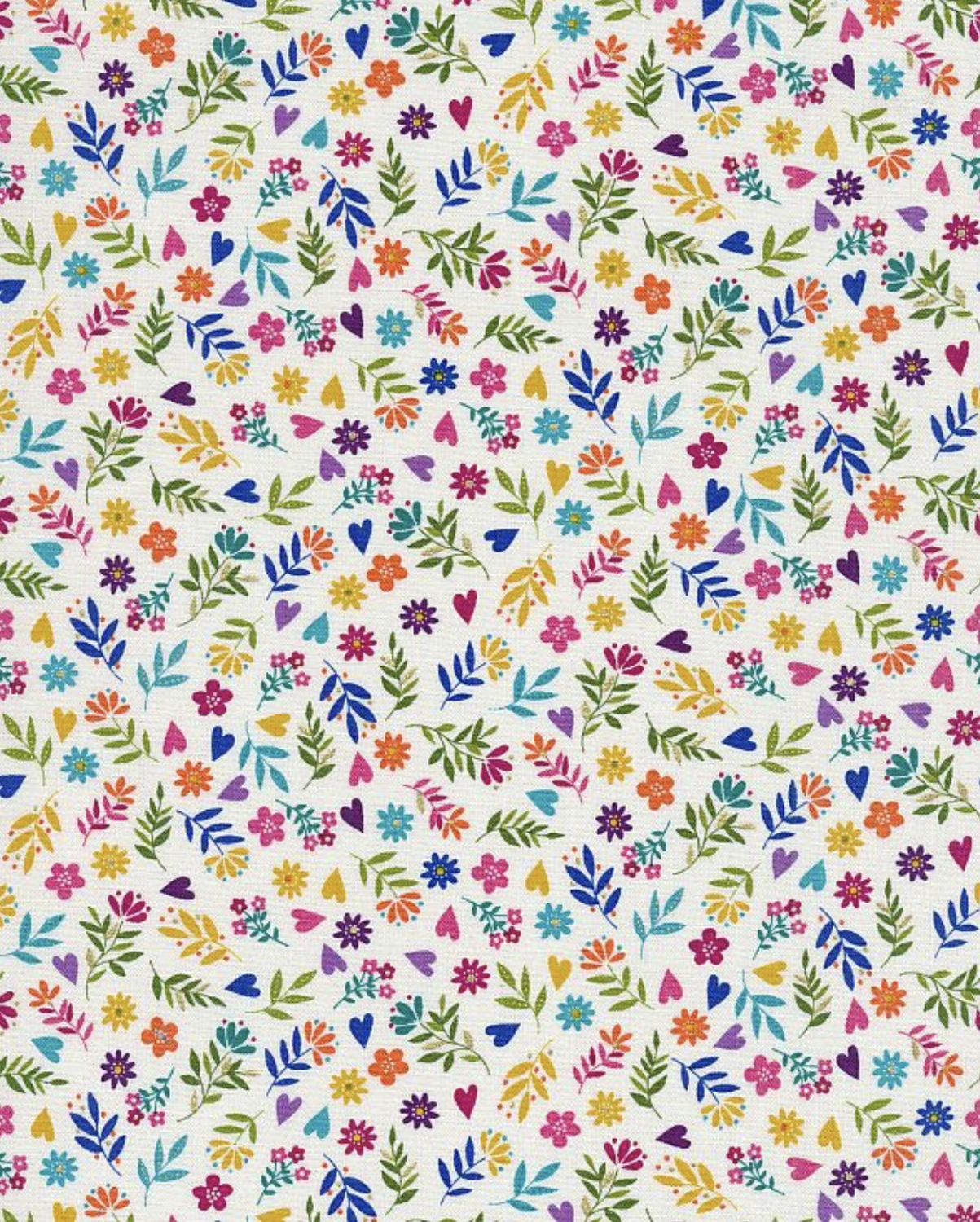 Makower - Katies Cats - 2351-Q - Ditzy Flowers On Cream - R2 Makower - Katies Cats - 2351-Q - Ditzy Flowers On Cream - R2
