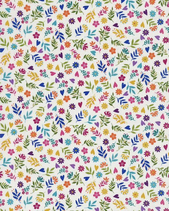 Makower - Katies Cats - 2351-Q - Ditzy Flowers On Cream - R2