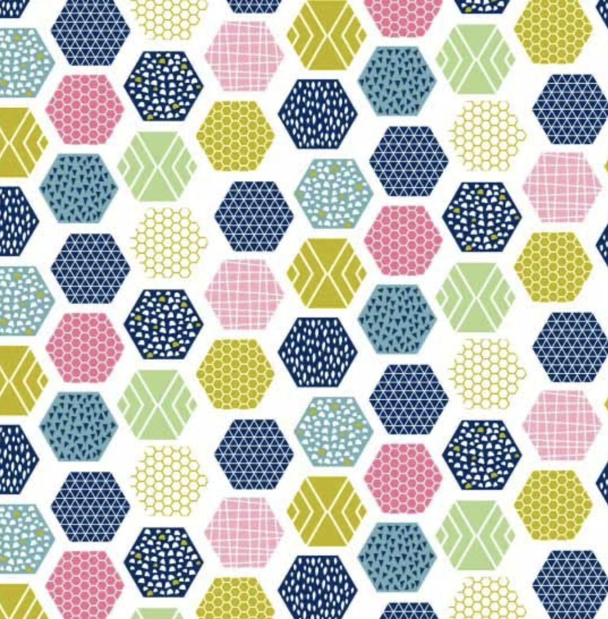 Nutex - Wildflower Honey - Hexagons On White - W11.5 Nutex - Wildflower Honey - Hexagons On White - W11.5
