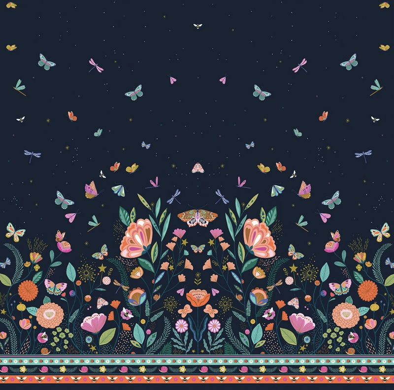 Dashwood - Flutter By - Bethany Janine - FLUT2708 - Navy - Double Panel Flowers On Navy - W00.2