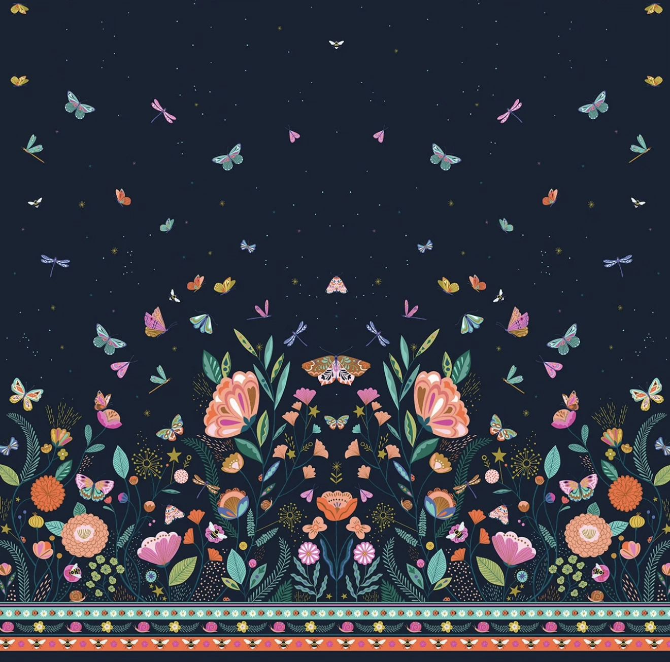 Dashwood - Flutter By - Bethany Janine - FLUT2708 - Navy - Double Panel Flowers On Navy - W00.2