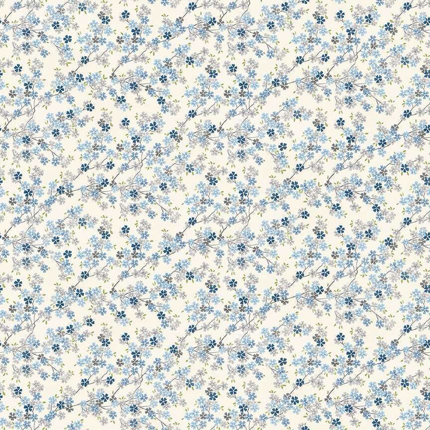 Makower - Tranquility - 2410-B3 - Cherry Blossoms - Blue On Cream - W07.5 Makower - Tranquility - 2410-B3 - Cherry Blossoms - Blue On Cream - W07.5