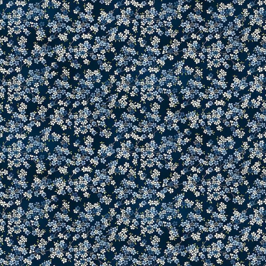 Makower - Tranquility - 2410-B9 - Cherry Blossoms - Blue On Charcoal - W07.5 Makower - Tranquility - 2410-B9 - Cherry Blossoms - Blue On Charcoal - W07.5