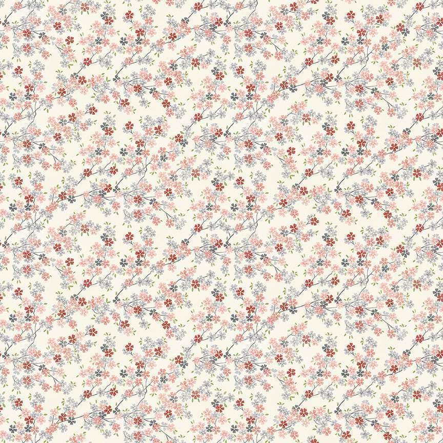 Makower - Tranquility - 2410-P2 - Cherry Blossoms - Pink On Cream - W07.5