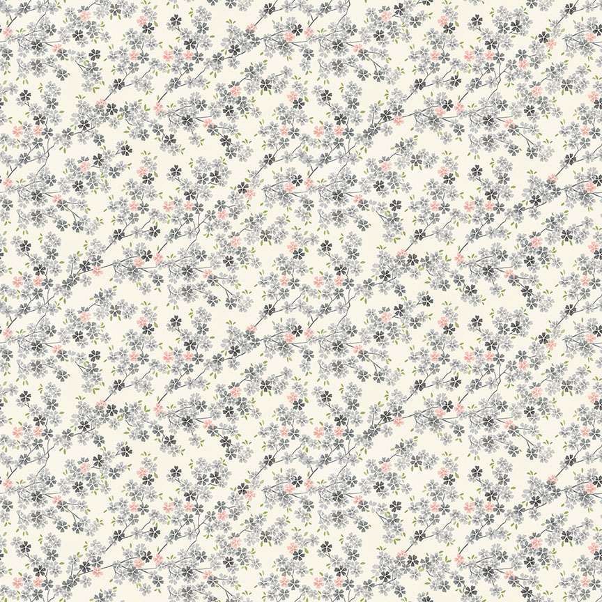 Makower - Tranquility - 2410-S1 - Cherry Blossoms - Grey On Cream - W07.5 Makower - Tranquility - 2410-S1 - Cherry Blossoms - Grey On Cream - W07.5