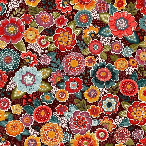 Makower - Revival - Flowers - Maroon - 056-V - W07.2