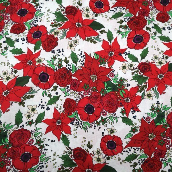 The Crafty Lass - Berries And Blooms - 3390-04 - Poinsettia On White - W07.2