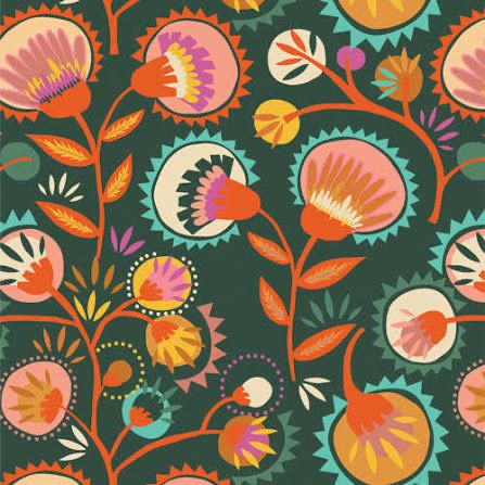 Art Gallery Fabrics - Lakelife - LKL51309 - Orange And Green Floral - 15” By Width Of Fabric Off Cut - W13.4