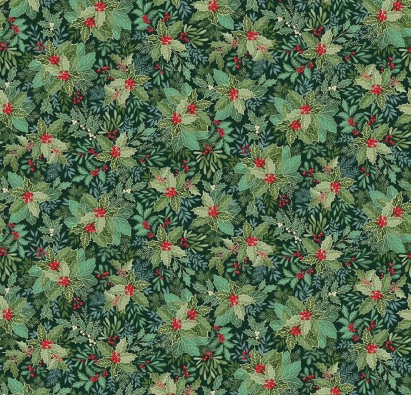 Makower - Good Tidings - Holly Dark Green - 107-G9 - W15.2 - Christmas Makower - Good Tidings - Holly Dark Green - 107-G9 - W15.2 - Christmas