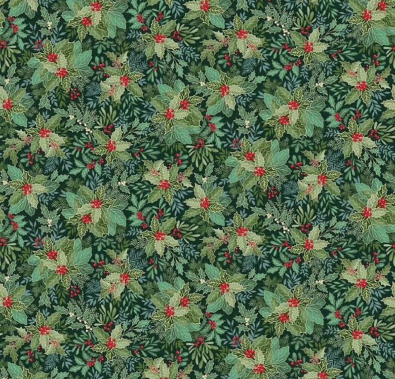 Makower - Good Tidings - Holly Dark Green - 107-G9 - W15.2 - Christmas Makower - Good Tidings - Holly Dark Green - 107-G9 - W15.2 - Christmas