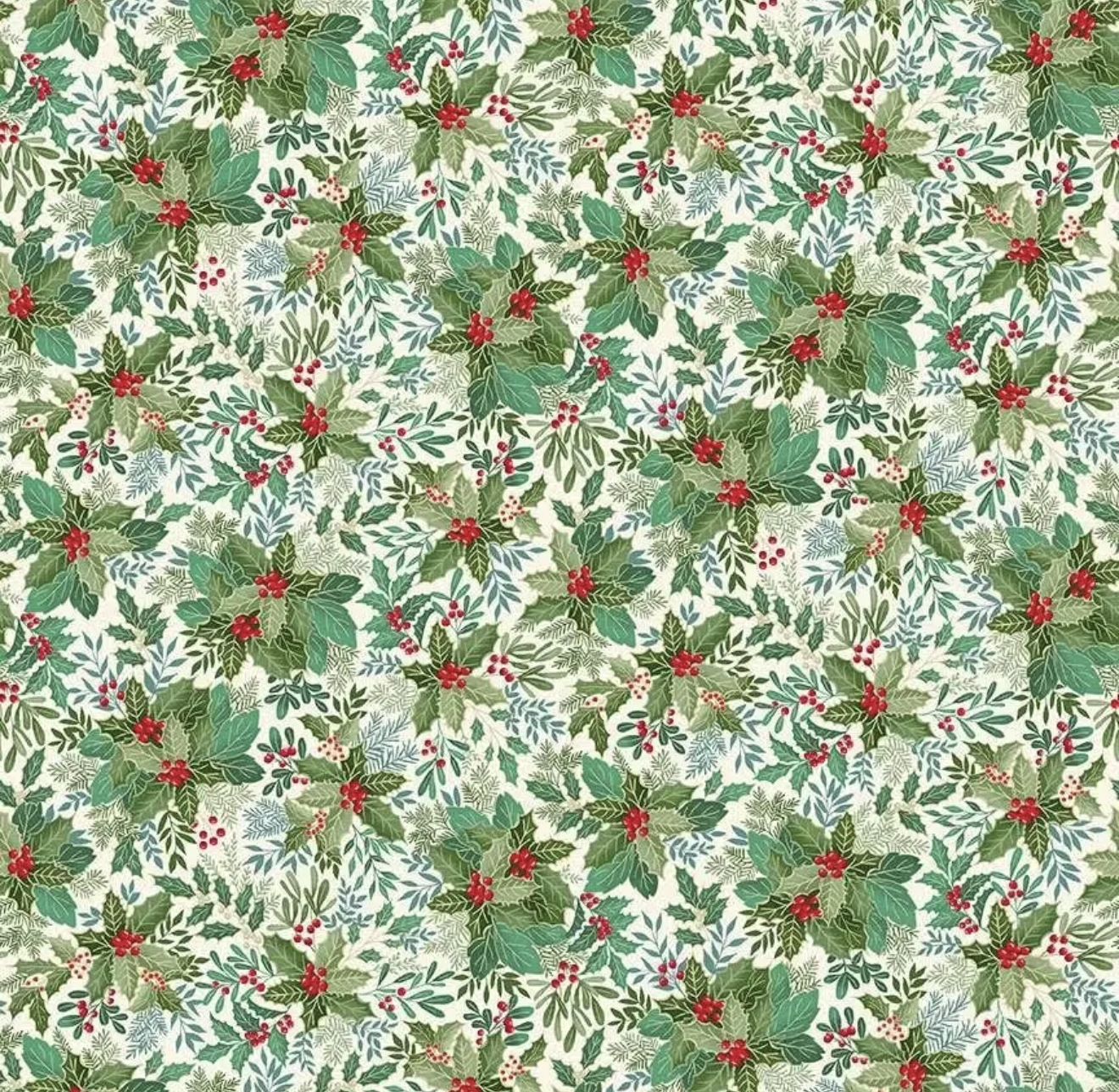Makower - Good Tidings - Holly Cream - 107-Q - W15.2 - Christmas