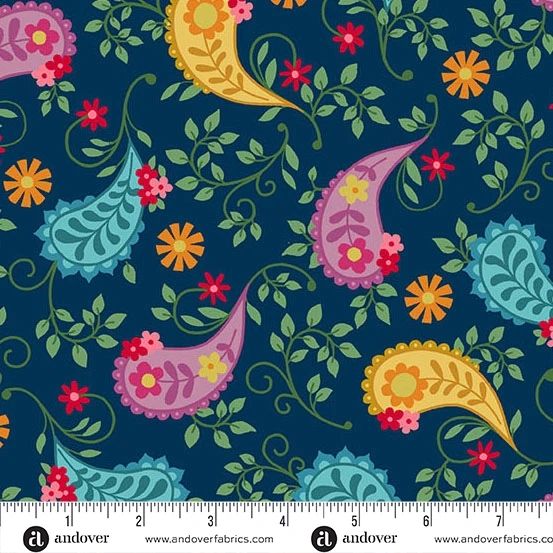 Andover Fabrics - Kim Schaefer - Whimsy - 1652-B - Grand Paisley - Blue - W10.5