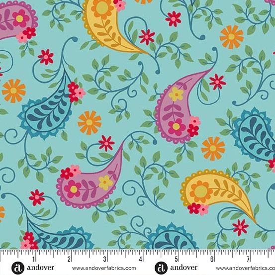 Andover Fabrics - Kim Schaefer - Whimsy - 1652-LB - Grand Paisley - Turquoise - W10.5