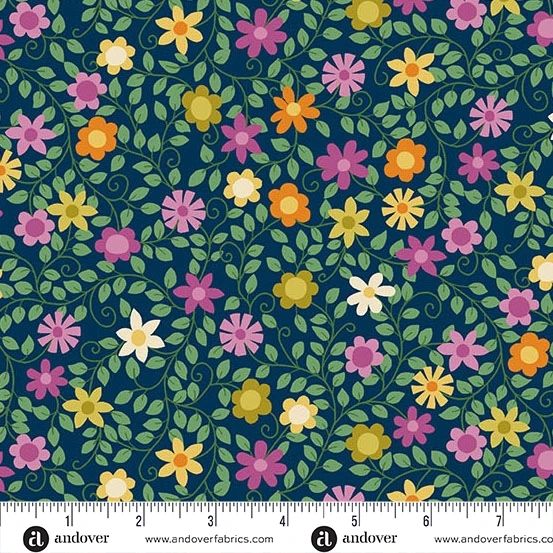 Andover Fabrics - Kim Schaefer - Whimsy - 1653-B - Secret Garden - Navy - W10.5